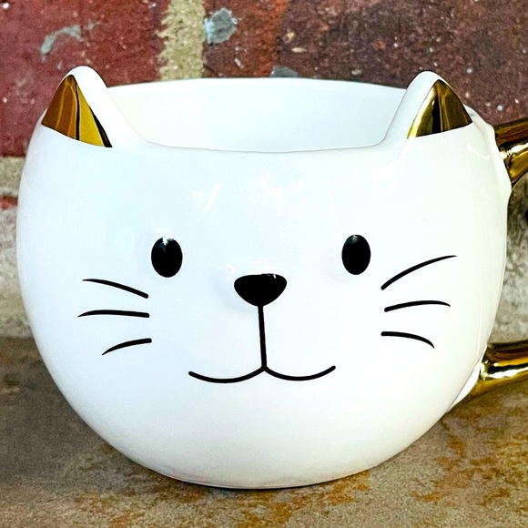 NEW Large Cat Shaped White and Gold Coffee Tea Mug Cup Pet Animal Lover 17 fl oz - Picture 2 of 10